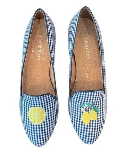 Jack Rogers  Gingham Embroidered Lemon Leather Loafer Size 11 NEW