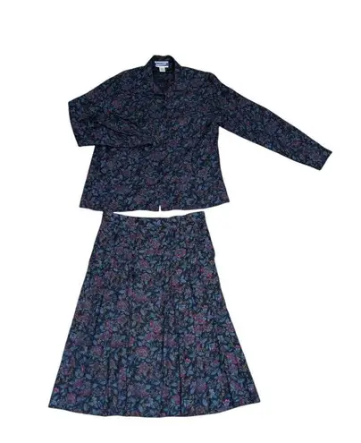 Pendleton Vintage Skirt Suit Set Button Down Floral Jewel Tone Blue Womens 10