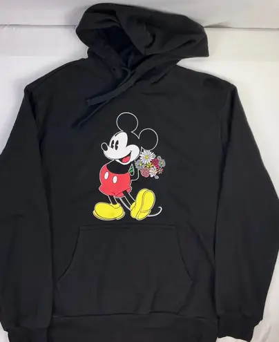Disney Mickey Mouse Black Hoodie Sweatshirt with Floral Graphic Women's Large