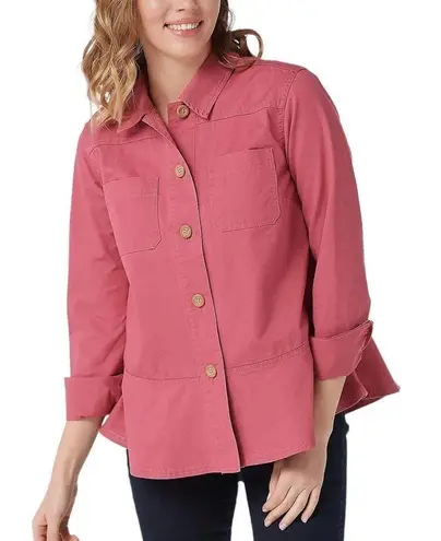 D & Co. 100% Cotton Pink Collared Peplum Button Up Lightweight Shacket Size M Size M - Image 1