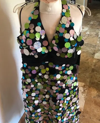 Colors Size 6 Halter Iridescent Shimmer Sequin Disc Party Dress Homecoming NWT Black