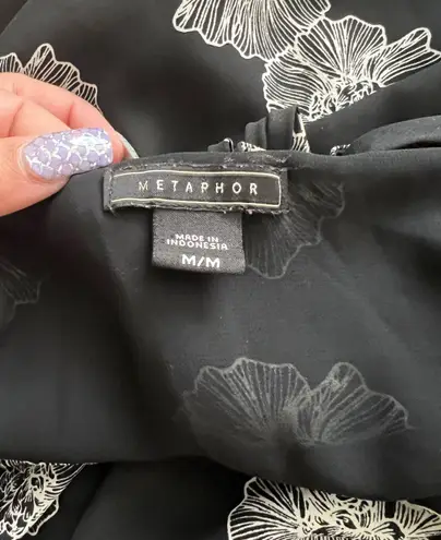 Metaphor Women Sleeveless Halter Black Floral Chiffon Top Blouse Size Medium