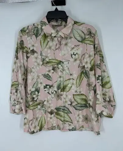 Tommy Bahama  Womens Blouse Large Pink Floral Hawaiin 100% Silk 3/4 Sleeve Medium