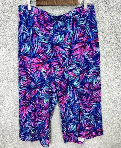 Quacker Factory pull on capri pants 3X wide leg colorful aloha resort tropical