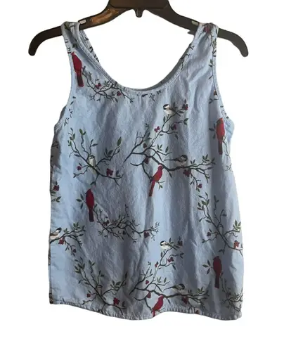 The Vermont Country Store Size Small Cardinal Bird Flannel Blue Novelty Top