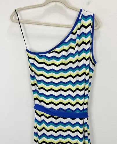 Ming Wang Modern Fit One Shoulder Column Maxi Dress Chevron Soft Knit Large NWT