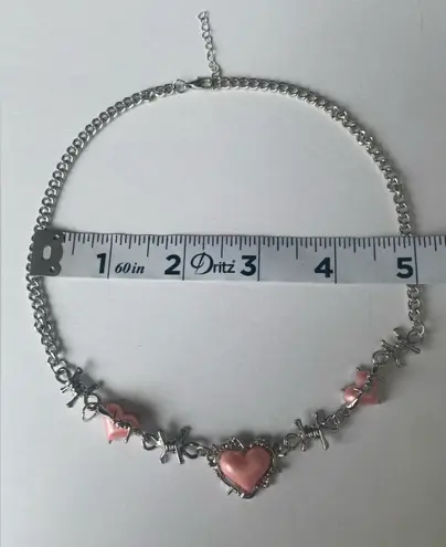 Creative Pink Love Heart Silver Plated Chain Necklace Punk Y2K Style‎ Neck