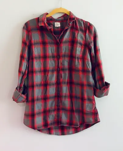 J.Crew  Factory Red Gray Plaid Button Down  thumbnail 3