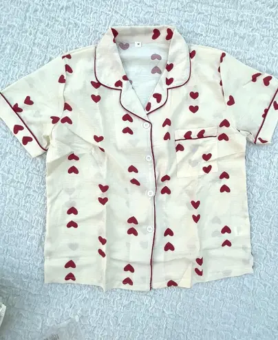 Cream and Red Heart Print Pajamas Multiple Size M