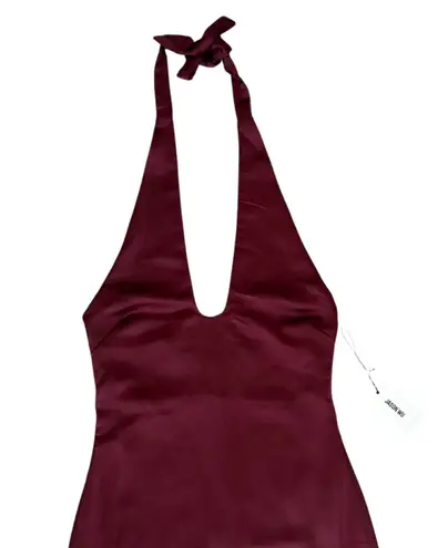 Jason Wu Women’s Burgundy Wine Red Halter Neck Satin Cocktail Midi Dress