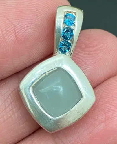 Vintage 925 Signed Blue Topaz Aquamarine Natural Gemstone Pendant 5.6g