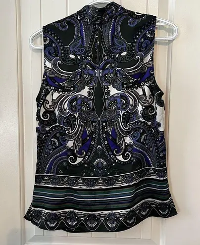 Laundry by Shelli Segal Medium 8 Blue Black Paisley Sleeveless V-neck Blouse