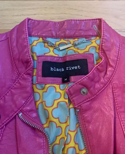 Black Rivet Faux Leather Pink Jacket