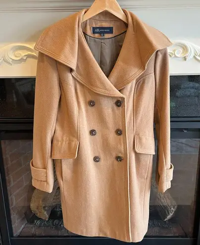 Anne Klein AK  Wool Pea Coat Camel Winter Long Womens Small Classic