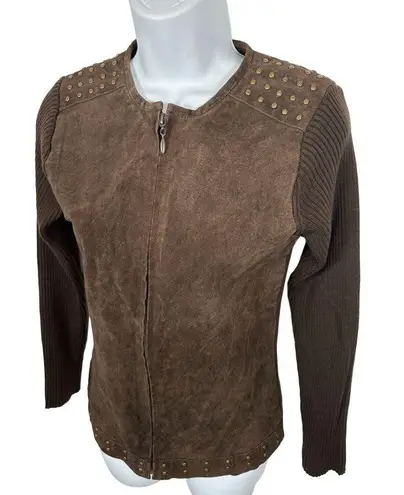 Vintage Y2K Escapade Sweater Full Zip Suede Brown Long Sleeve Womens Small