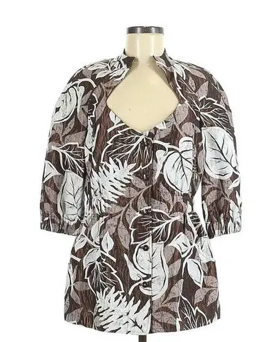 St. John Jacket 6 Yellow Label Leaf Print Lightweight Spring Cinched Luxury