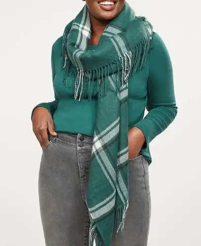 Lane Bryant Green Plaid Fringe Flannel Wrap Poncho