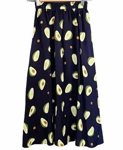 Cellabie Skirt Smiling Avocado Print Midi Novelty Skirt Women's Small One Size Blue Size 2