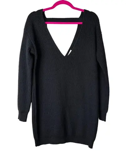 by the way. Sweater Dress Womens Small Black Deep V Neck Long Sleeve Open Back