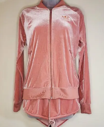 Adidas  Originals Pink Velvet Jacket and Shorts Small