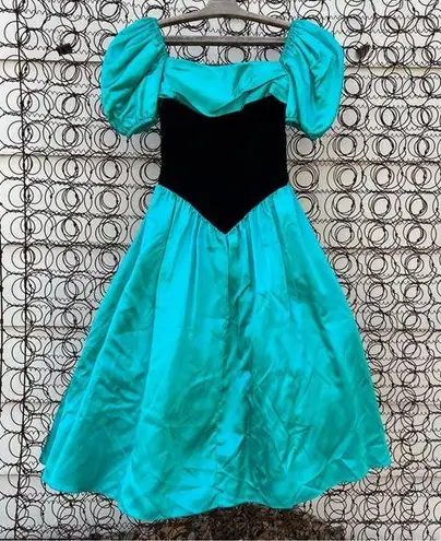 Vintage 80s 90s Roberta teal sateen black velvet v waist prom dress NWT Size XS