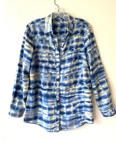 J. McLaughlin Tencel Shirt Blue Tie Dye Lux Long Sleeve Blouse Button Size S