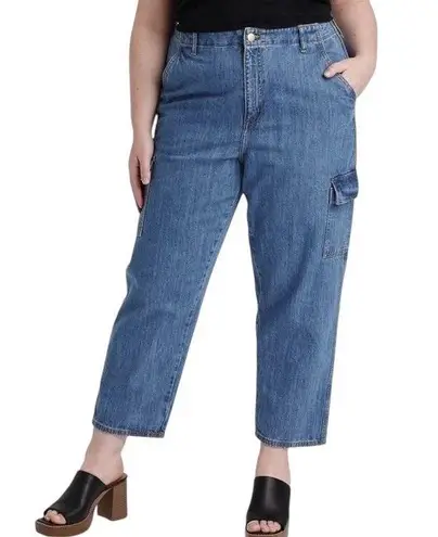 Universal Thread Cargo Boyfriend Jeans Mid Rise 100% Cotton Medium Wash Size 14 Blue