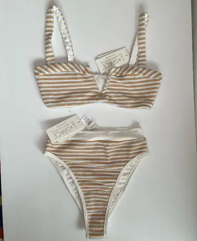 l*space Orange and Blue Stripe Bikini Set NWT