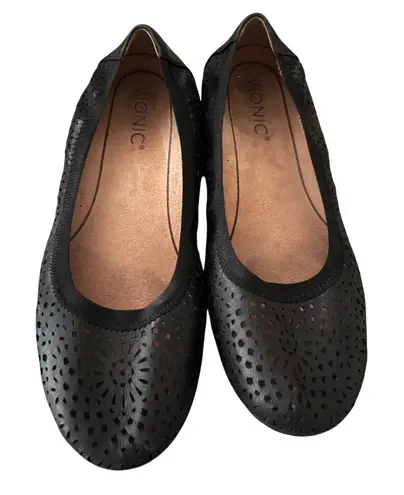 Vionic Robyn Black Leather Flats 6.5M Arch Support Comfort Ballet