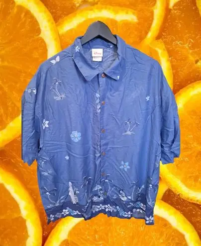 Disney Characters Blue Button Up Hawaiian Shirt Size XL