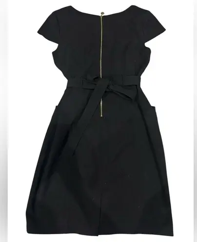 Ellen Tracy Elegant Cap Sleeve Sheath Black Dress Belted Gold