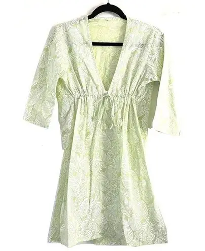Tropical Swim Cover Up S/M Leaf Print Light Green Sheer Vacation Blogger Trip
