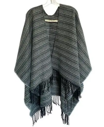 Loft Women's Dark Blue Gray Striped Cape Poncho One size Size undefined