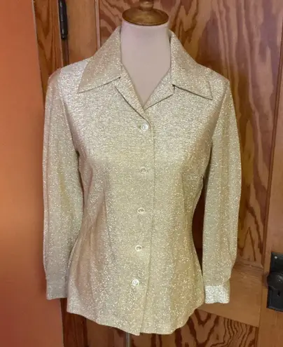 Vtg 70s gold sparkly disco shirt Size 10