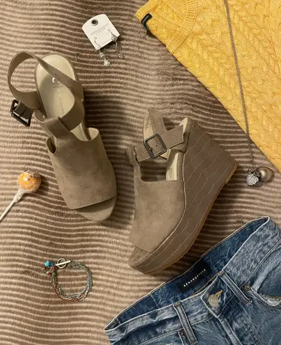 BC Footwear BC Taupe Embossed Faux Snakeskin Platforms