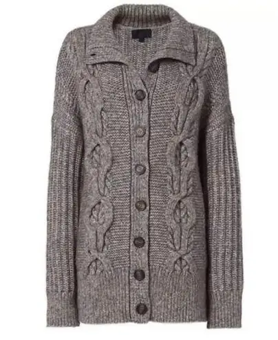 Intermix Gray Brown Carlyle Oversized Cable Knit Wool Cardigan Sweater Size S