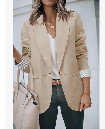 New Folded Cuff Open Front Long Sleeve Career Blazers Pockets 2x Tan Size XXL