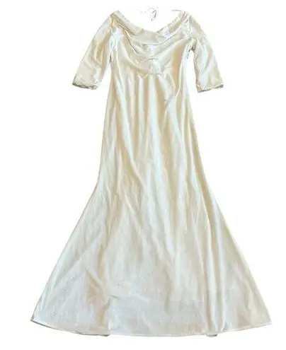 Lelasilk Long White Gown Dress Maxi Length Cowl Velvet Tie Back Size XL Women's