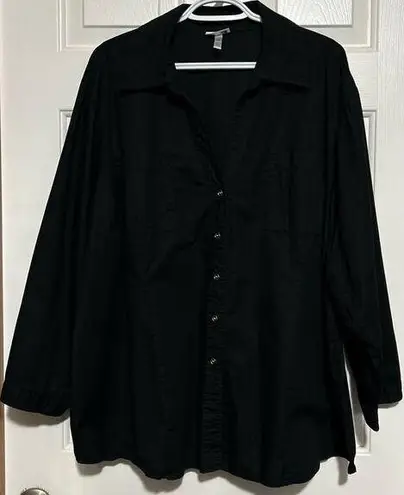 Harvé Benard Harve Benard Women's Black Long Roll-Up‎ Sleeves Button Front Blouse Size 3X