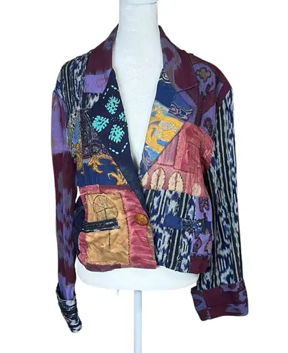 VTG Surya Patchwork Beaded Jacket Wmns Crop Retro Purple Sz L Grunge Boho Hippie Size L
