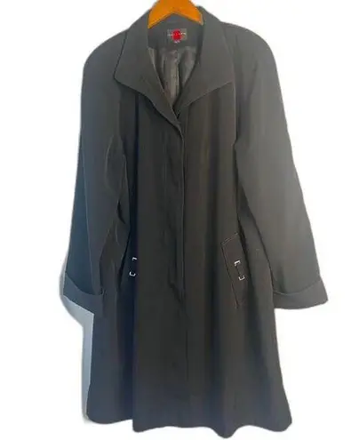 Gallery Black Lightweight Dressy Trench Coat Jacket Cinch Back Size LG/XL
