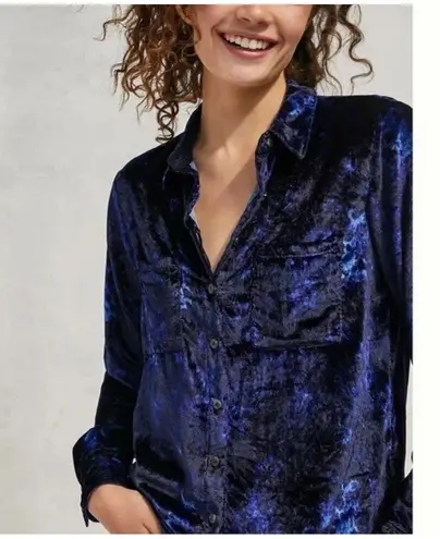 Relaxed Blue Velvet Colorful Luxury Holiday Blouse 8 Pilcro Anthropologie Mara