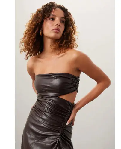 ALC Frank A.L.C. Dress Womens 8 Brown Andie Faux Leather Strapless Cutout