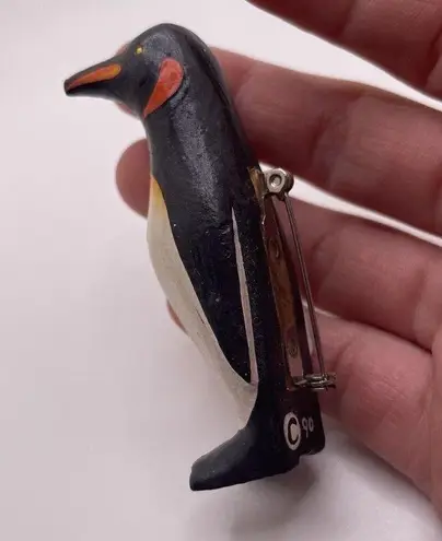 Handmade Hand Crafted Wood Costume Jewelry Brooch Pin Penguin Bird