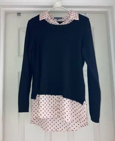 Adrianna Papell  Black Sweater Top With Pinkblack Heart Blouse