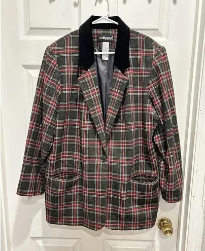 Sag Harbor Vintage Blazer Size 18W Red Green Wool Tartan Velvet Plaid Holiday