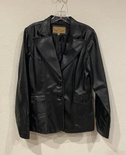 Marcelle Renee Jacket Womens Medium Black Faux Leather Blazer Vegan Lined