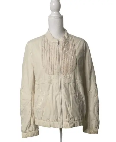 BCBG MAXAZRIA Beige Pleated Jacket Womens Size Medium Full Zip Pockets