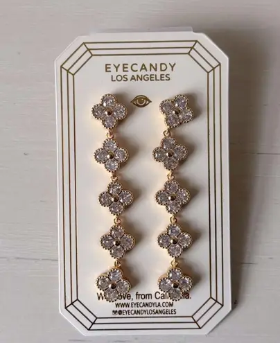 Eye Candy NWT LA brass CZ gold tone clover drop earrings