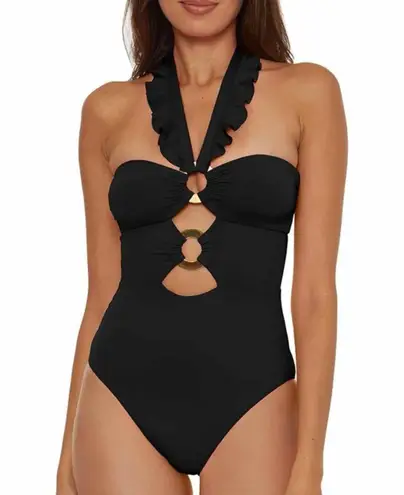 Soluna Swim Standard Buckle Up One Piece Bandeau Swimsuit Size Large Black